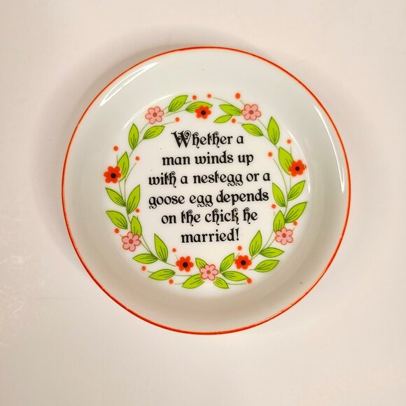 Audre China Mini Plate Trinket Dish with Flowers and Cute Saying - Picture 1 of 3